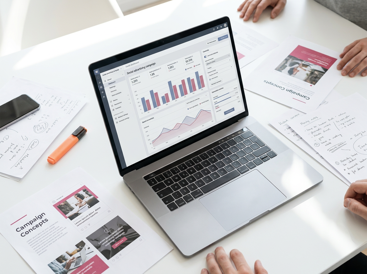 Ad campaign results climbing on a dark analytics screen